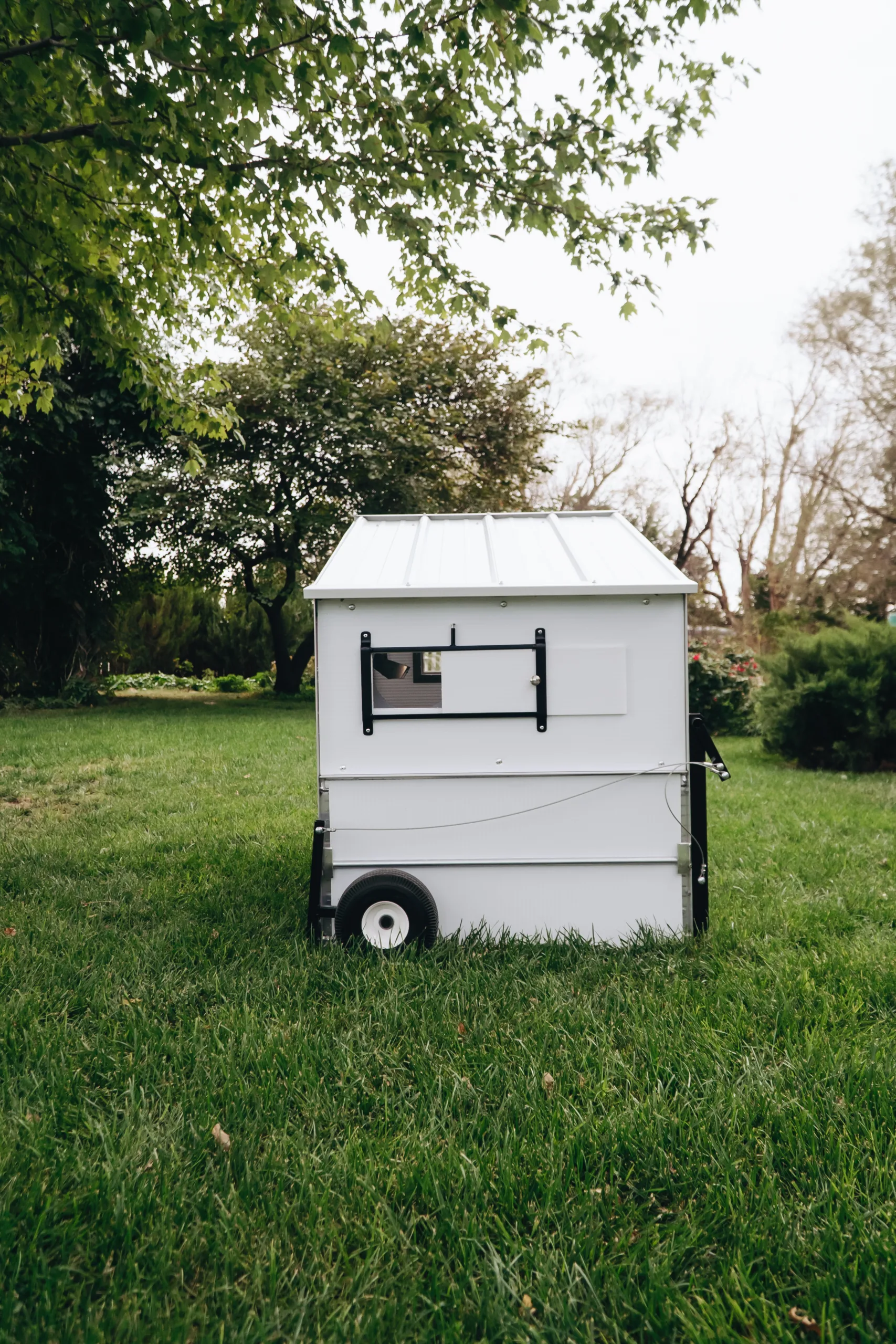 small personal hen house on wheels